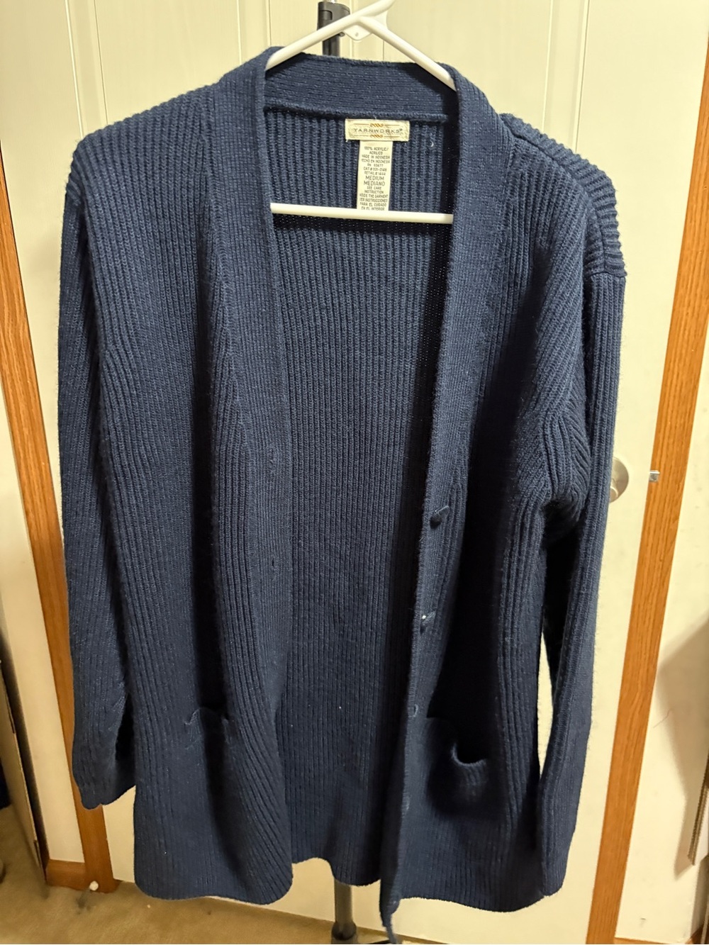 Women's Navy Ribbed Open-Front Cardigan Sweater